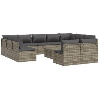 12 Piece Grey Poly Rattan Garden Lounge Set with Cushions