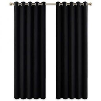 PONY DANCE Cortinas Opacas Ollaos Negras - Telas Antimoscas Termicas Aislantes Calor Frio Luz Ruido Decoracion Ventanas Paneles de Salon Dormitorio Cine Oficina, 2 Uds, 167 x 228 cm