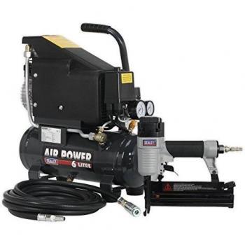 Sealey SAC0610EKIT Air Nail/Staple Gun Kit Including Compressor, Hose & Nailer