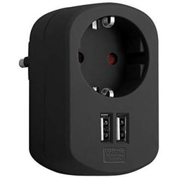 Adaptador Combi 16A + 2 USB 3,15A Negro Simon