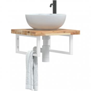 Estante de lavabo de pared acero y madera maciza de acacia Vidaxl Marrón