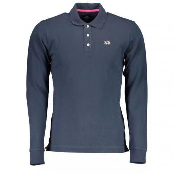 La Martina Elegant Long-Sleeved Slim Fit Polo Shirt - L, Stretch Cotton Mens Polo Shirt, Blue male, Sizes: L, Blue Cotton Polo Shirt with Embroidery