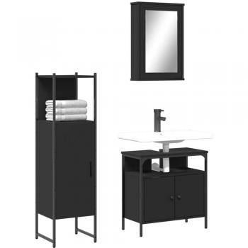 Juego de muebles de baño 3 piezas de madera contrachapada negra