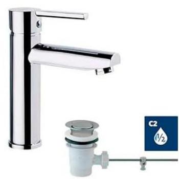 Grifo de Lavabo Monomando Cromado Drako con Sistema C2 de Ahorro de Agua y Válvula Automática