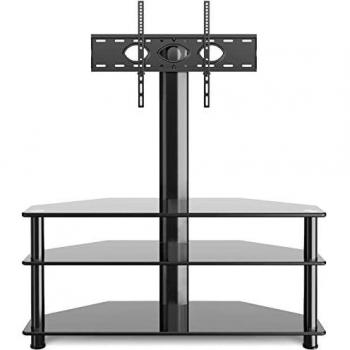 RFIVER Soporte TV Mesa Mueble Esquina para Television de 32 a 70 Pulgadas, Vintage Altura Ajustable Base Televisor Negro, Soporte TV Suelo Giratoria con 3 Estantes | MAX 50 Kg Vesa 600*400 Mm