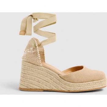 Alpargatas de cuña Castañer Tina en algodón lavado con lazada - Beige