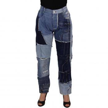 Dolce & Gabbana Multicolor Patchwork High Waist Denim Jeans - IT46|XL, Straight Jeans, female, Blue, Size: L