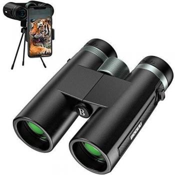 Prismáticos Profesionales, BOOVV 12x42 HD Binoculares Vision Nocturna con Prismas BaK4 y FMC, Adaptador de Teléfono, Ideales para Observación de Aves, Caza, Senderismo, Camping y Evento Deportivo