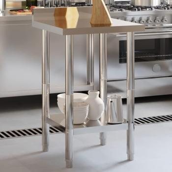 Mesa de trabajo de cocina con salpicadero de acero inoxidable 55x55x93 cm