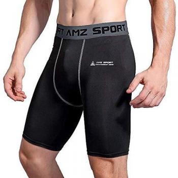 AMZSPORT Pantalón de Short Compresión Para Hombre Deportes de Secado Rápido Baselayer Funcionamiento Pantalón Negro L