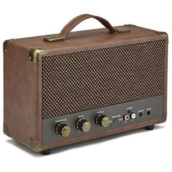 GPO Westwood Retro 25 Altavoz con subwoofer de 25 vatios, entrada RCA, Bluetooth, rejilla vintage y asa de transporte - Marrón