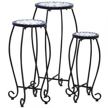 vidaXL Mosaic Tables 3 pcs Blue and White Ceramic