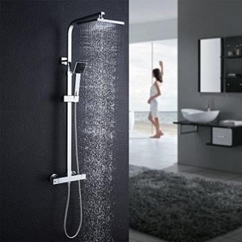 Auralum Columna de Ducha Termostático, Set de Ducha Termostatica Ronda con Rociador Ducha, Mano de Ducha