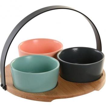 Set de aperitivo elegante de porcelana y bambú, ideal para compartir