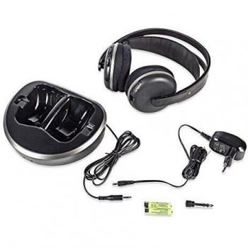 Auriculares Inalámbricos Nedis HPRF210BK RF Over-Ear con Estación de Carga, Autonomía de 11 horas y Alcance de 100 m - Negro/Silver
