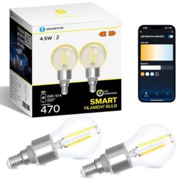 Bombilla Inteligente E14 Vintage Regulable 4.5W 470LM Cálida a Fría 2700K-6500K Compatible con Alexa y Google Home - Pack de 2 Unidades