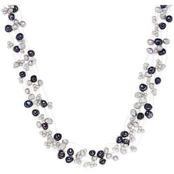 Collar de Perlas de Agua Dulce Barrocas en Tonos Azul y Plata para Dama - 925 Plata Esterlina, 4-6 mm