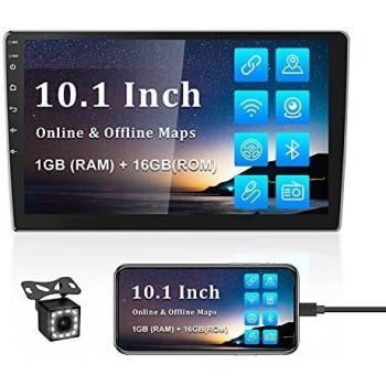 CAMECHO Android 10.0 Radio Coche GPS 1 DIN/2 DIN Bluetooth 10.1 Pulgadas Pantalla táctil Completa WiFi FM Receptor Auto Radio Teléfono móvil Dual USB Link + Cámara Trasera