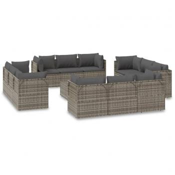 13-Piece Grey Poly Rattan Garden Lounge Set with Cushions