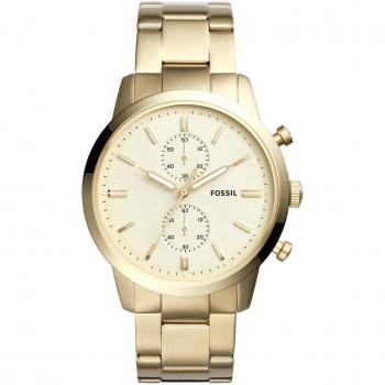 Fossil Reloj para Hombre FS5348 - Reloj analógico de acero inoxidable, esfera negra, resistencia al agua 50 metros, correa de cuero marrón, cronógrafo y diseño clásico
