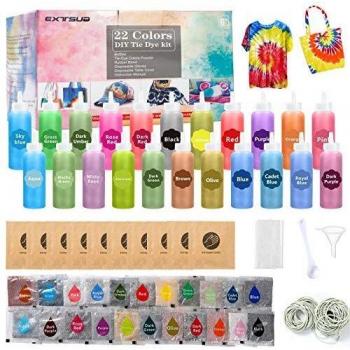 EXTSUD Tie Dye Kit, Tinturas para Ropa, Set de Colorantes para Camisetas 22 Colores Tintes, Arte de Bricolaje Ideal para Niños y Adultos