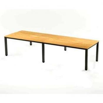 Mesa doble 320x80 estructura aluminio tablero melamina haya