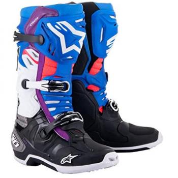 Botas de Motocross Alpinestars Tech 10 Supervented Negro-Azul Esmaltado-Púrpura