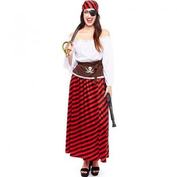 Disfraz de Pirata rojo a rayas para mujer