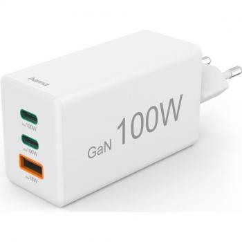 Cargador Rápido GaN 100W, 2x USB-C PD, 1x USB-A QC, Mini Cargador Blanco