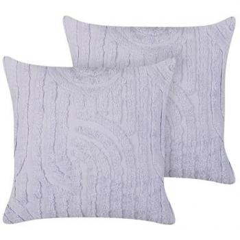 Set de 2 cojines decorativos cuadrados violeta 45 x 45 cm algodón con relleno poliéster y patrón abstracto