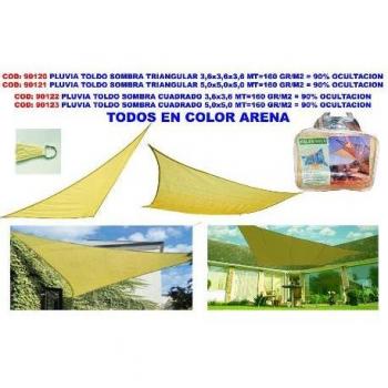 Toldo Sombra Cuadrado Pluvia 5,0x5,0 m 160 gr/m² 90% Ocultación