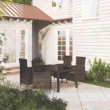 5-Piece Black Poly Rattan Outdoor Dining Set with Cushions
