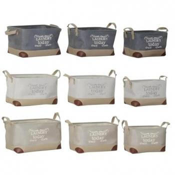 Juego de Cestas DKD Home Decor Beige Gris Marrón claro 40 x 30 x 24 cm Poliéster Madera 3 Piezas (3 Unidades)