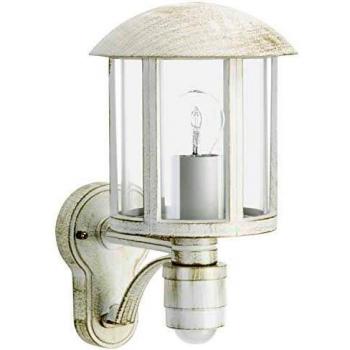 Aplique de exterior elegante Genefe en blanco y oro con sensor de movimiento, IP44