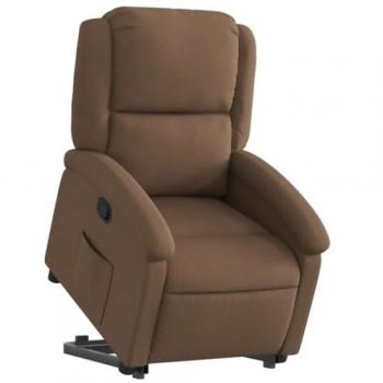 Sillón Reclinable Elevable de Tela Marrón con Respaldo y Reposabrazos, Silla de Relax Ajustable para Ancianos