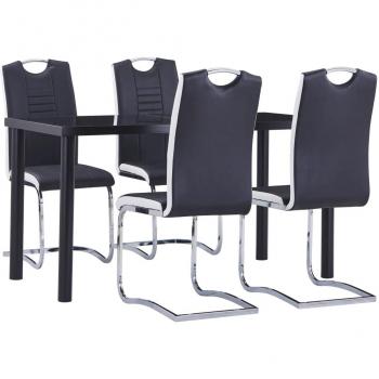 Juego de comedor 5 piezas en cuero sintético negro Día y Noche