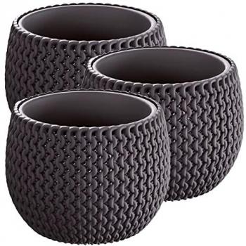 Pack 3 Macetas Redondas Splofy Bowl de Plástico Antracita 18x18x13 cm