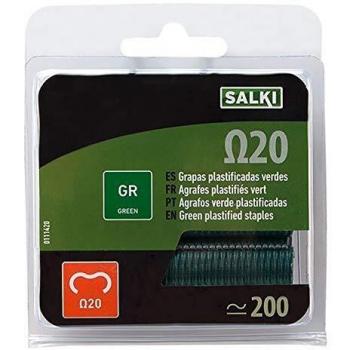 SALKI Grapas para Cercas Ω20 - Blíster de 200 Grapas Anilladas Verdes Omega-20, Diámetro de 2mm