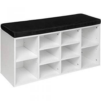 Zapatero con banco Tectake 103,5 x 48 x 30 cm - Mueble zapatero de madera versátil y muy estable, con baldas encajables ajustables y asiento acolchado, fácil montaje