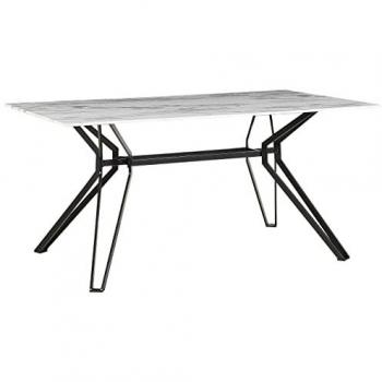Mesa de Comedor Rectangular 160 x 90 cm Efecto Mármol Tablero de Cristal Templado Patas de Metal Negro Diseño Moderno Ballina