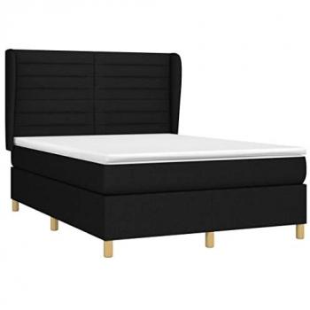 Cama box spring con colchón viscoelástico de muelles ensacados, adaptable, acolchado reversible, tela negro 140x190 cm