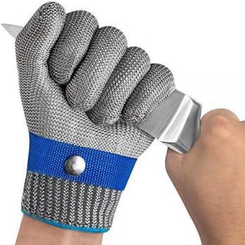OKAWADACH Guantes Anticorte, Nivel 5 Guante Carnicero Malla Acero Protección Guante de Trabajo de Seguridad Guante Guante de Metal Guante de Acero Inoxidable Guantes Anti-corte