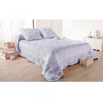 Linder 5039/40/835 Toile de Jouy Lienzo luz Manta 230 x 250 cm 2 Funda de Almohada 65 x 65 cm, poliéster, Azul/Gris