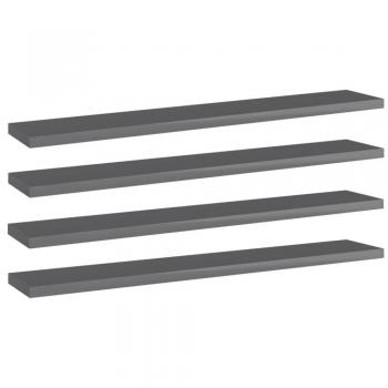 High Gloss Grey Bookshelf Boards - 4 Pack, 60x10x1.5 cm, Engineered Wood