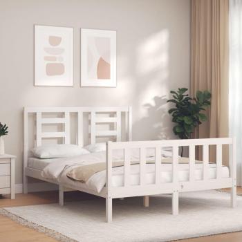 Estructura de cama pequeña doble con cabecero blanco de madera maciza vidaXL