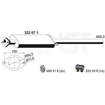 Silenciador Intermedio ERNST 332071 para FORD Transit Mk6 Van