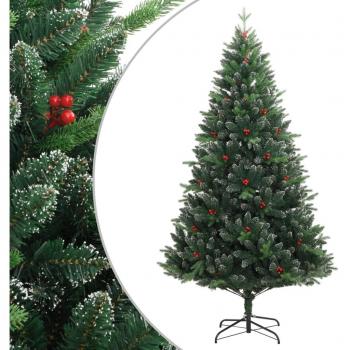 vidaXL Artificial Hinged Christmas Tree with Red Berries 210 cm