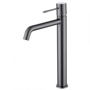 Grifo Monomando Caño Alto para Lavabo de Latón con Apertura en Frío - Grifería de Diseño Alto Color Negro Gun Metal