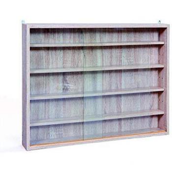 Inter Link Vitrina de coleccionista, estante de cristal, vitrina de pared, estante colgante, vitrina, tablero de fibra de densidad media MDF, madera de imitación roble Sonoma