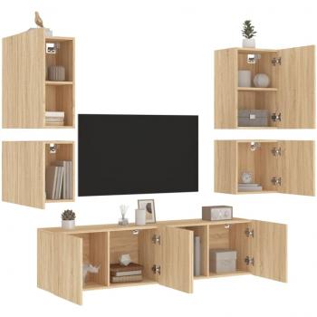 Mueble de TV de pared 6 piezas madera de ingeniería roble Sonoma Marrón vidaXL